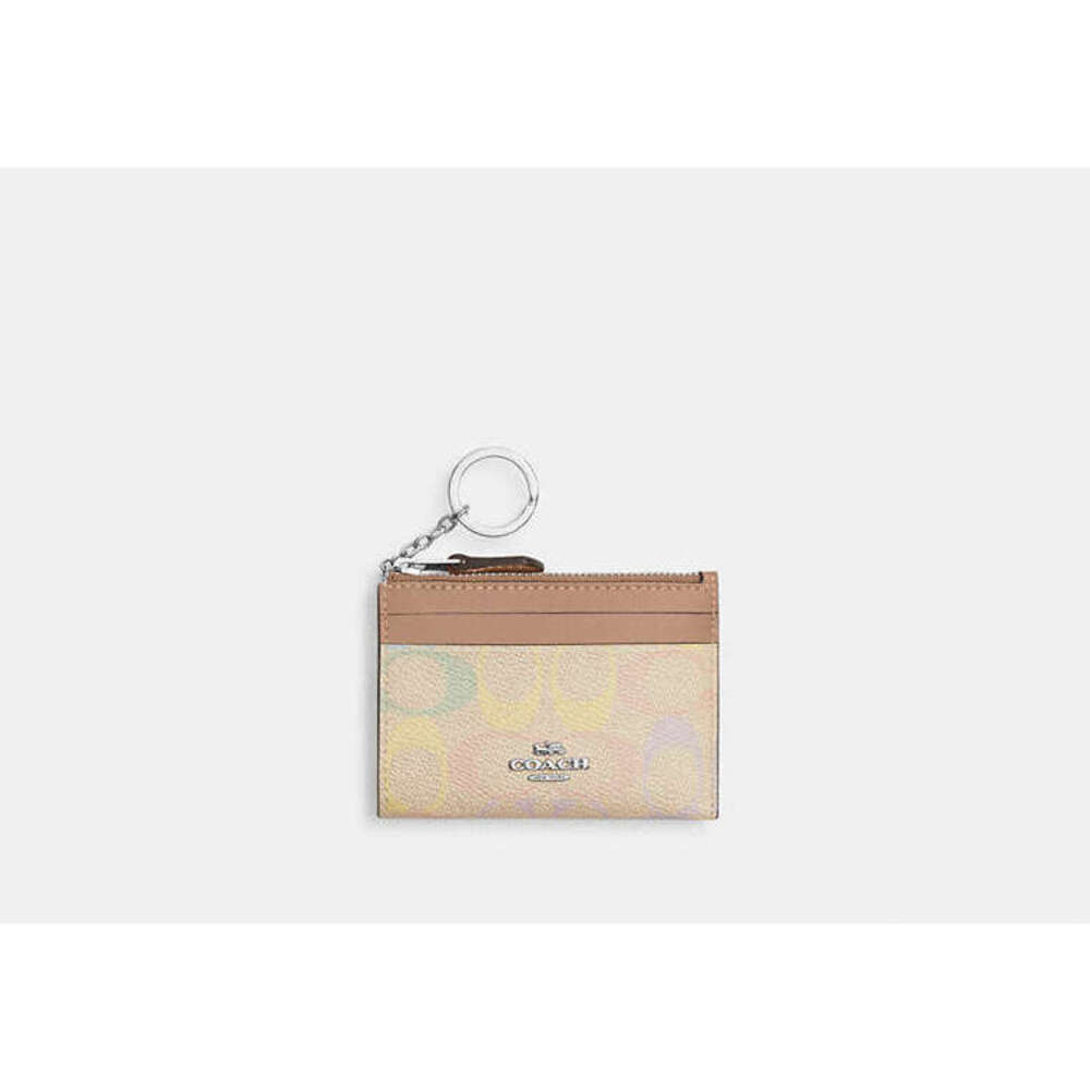 Coach Mini Skinny Id Case In pastel Rainbow Signature Canvas